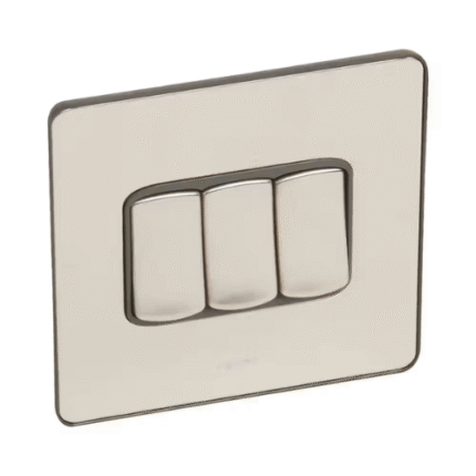 Legrand Synergy Sleek 3-Gang 2-Way 20AX Switch, Triple Circuits, Two Locations, Suitable for Home & Office – Brushed Stainless