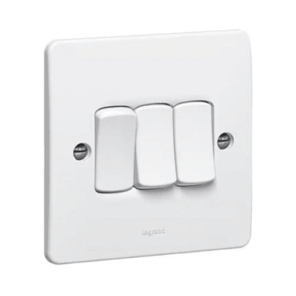 Legrand Synergy 3-Gang 2-Way 20AX Switch, Triple Circuits, Two Point, Suitable for Home & Office - White