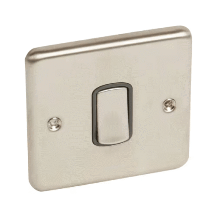 Legrand Synergy Sleek 1-Gang 2-Way 10AX Switch, Two-point Single-Circuit Control, Suitable for Home & Office – Brushed Stainless